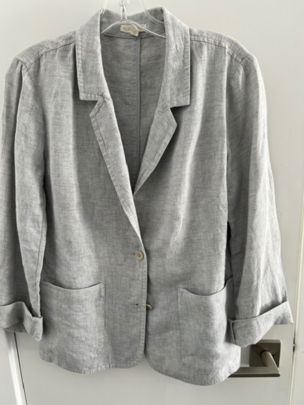 Eileen Fisher Linen Blazer w/woven metallic threads Sz M Looks great!